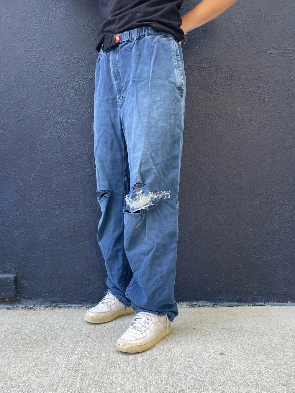 Baggy blue The North Face 100% cotton belted pants men’s large